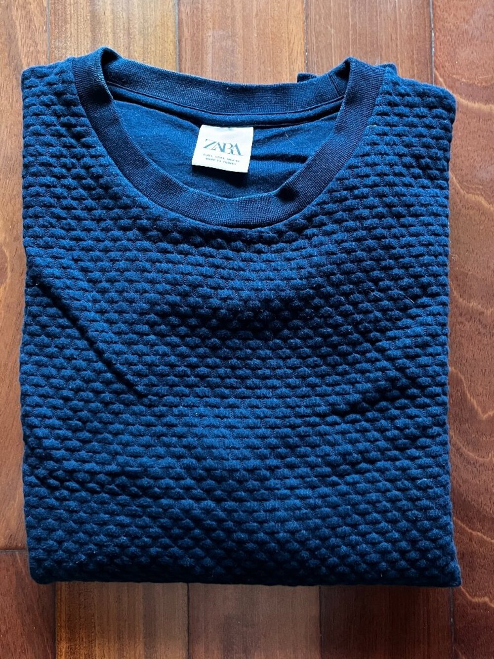 Zara Man Navy Textured Crewneck Sweatshirt Size M